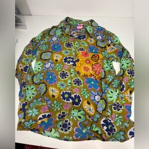 Celia B Floral Print Long Sleeve Button Up Top Medium New